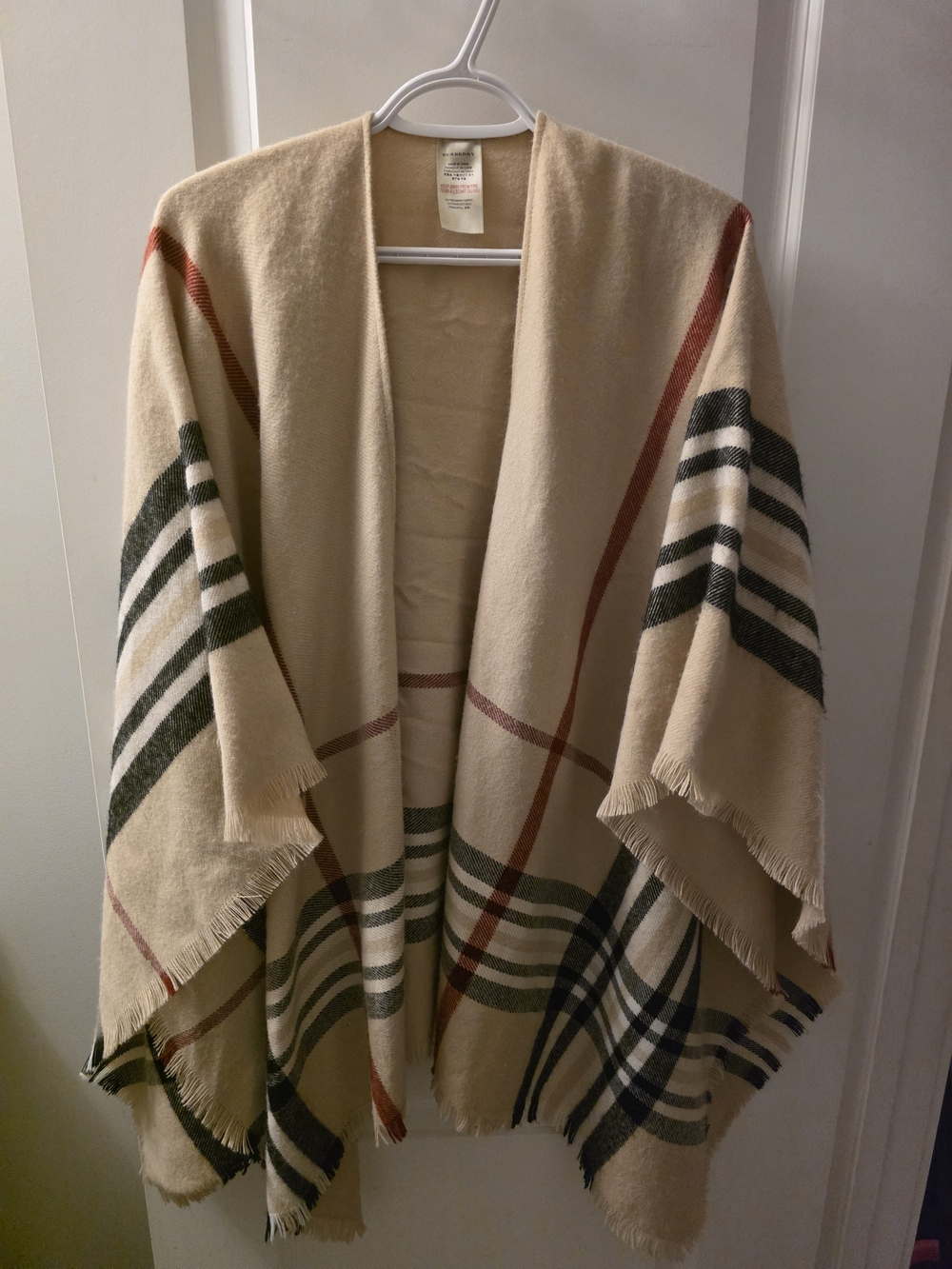 Burberry Beige Plaid Fringe Poncho